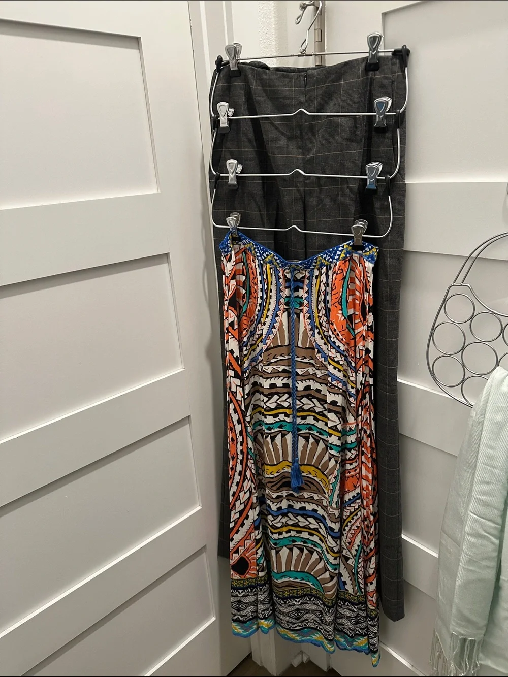 3pc Chrome Closet Organizer Lot: Two 4-Tier Pant Hangers & Scarf/Tie/Belt Holder